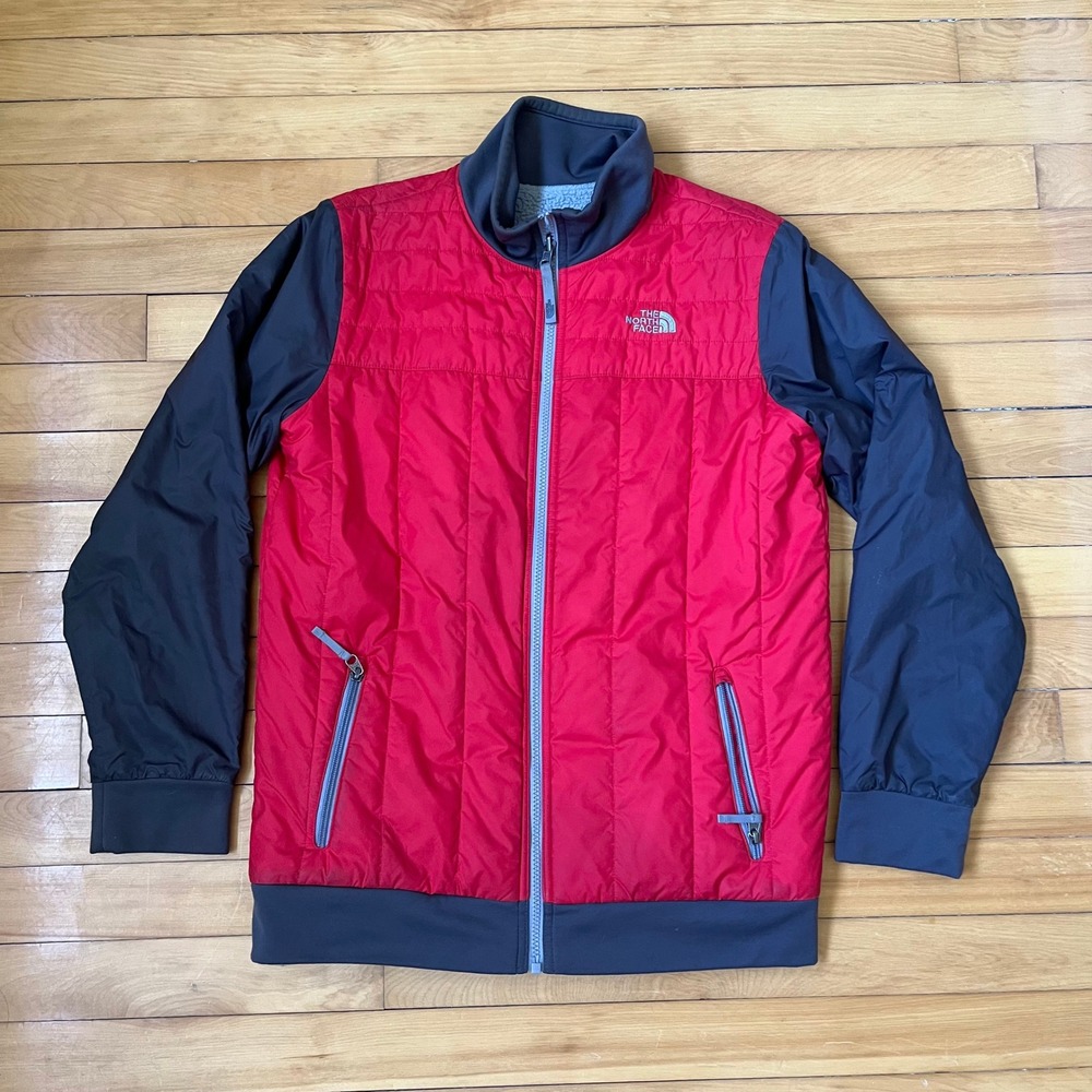 The North Face Mens Hybrid Quilted Full Zip Jacket Red Charcoal Grey Small